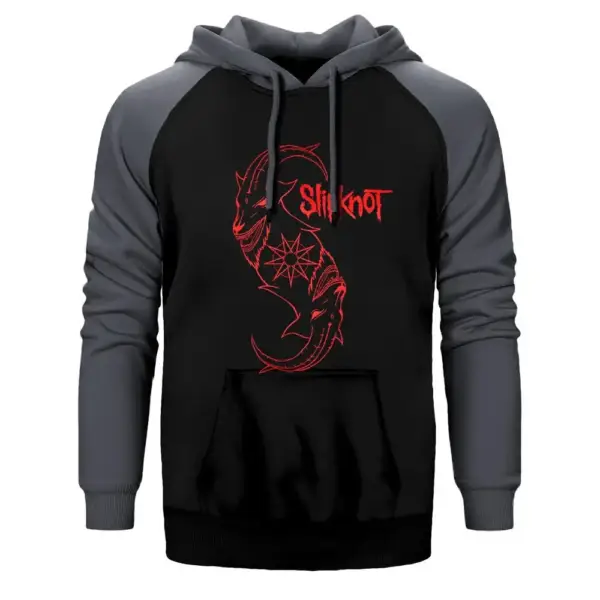 Slipknot Goat Logo Hoodie, Double Color Raglan Sleeve Gray Sweatshirt