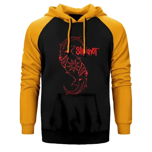 Slipknot Goat Logo Hoodie, Double Color Raglan Sleeve Yellow Sweatshirt