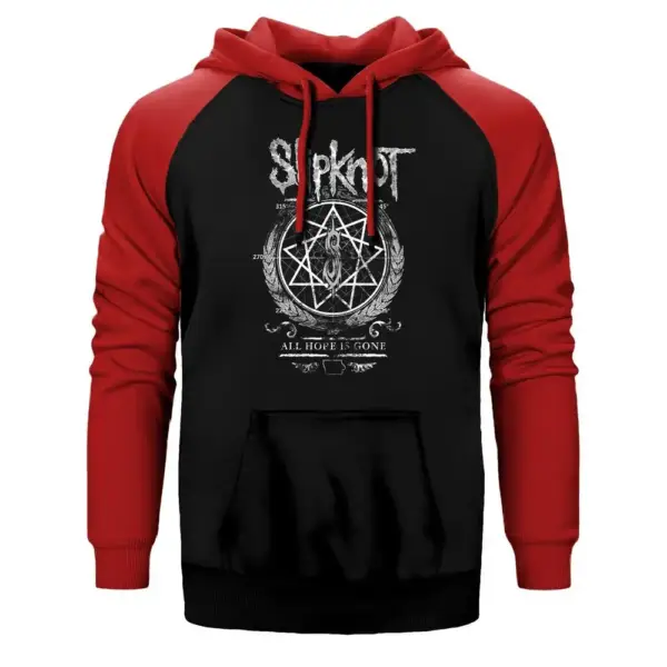 Slipknot Wreath Hoodie, Double Color Raglan Sleeve Red Sweatshirt