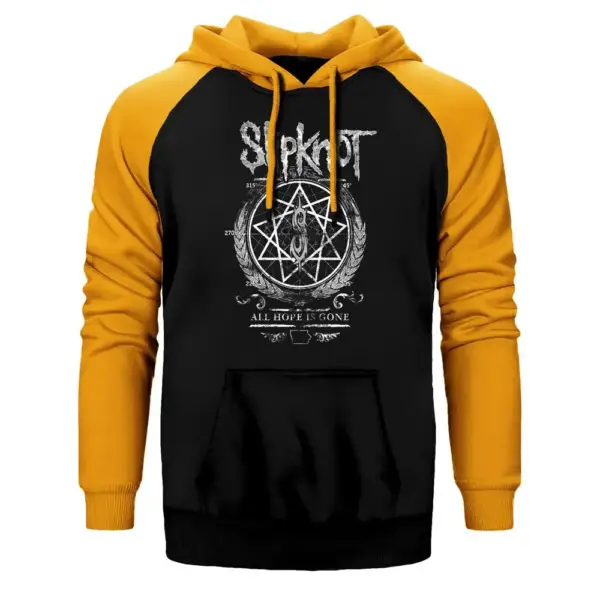 Slipknot Wreath Hoodie, Double Color Raglan Sleeve Yellow Sweatshirt