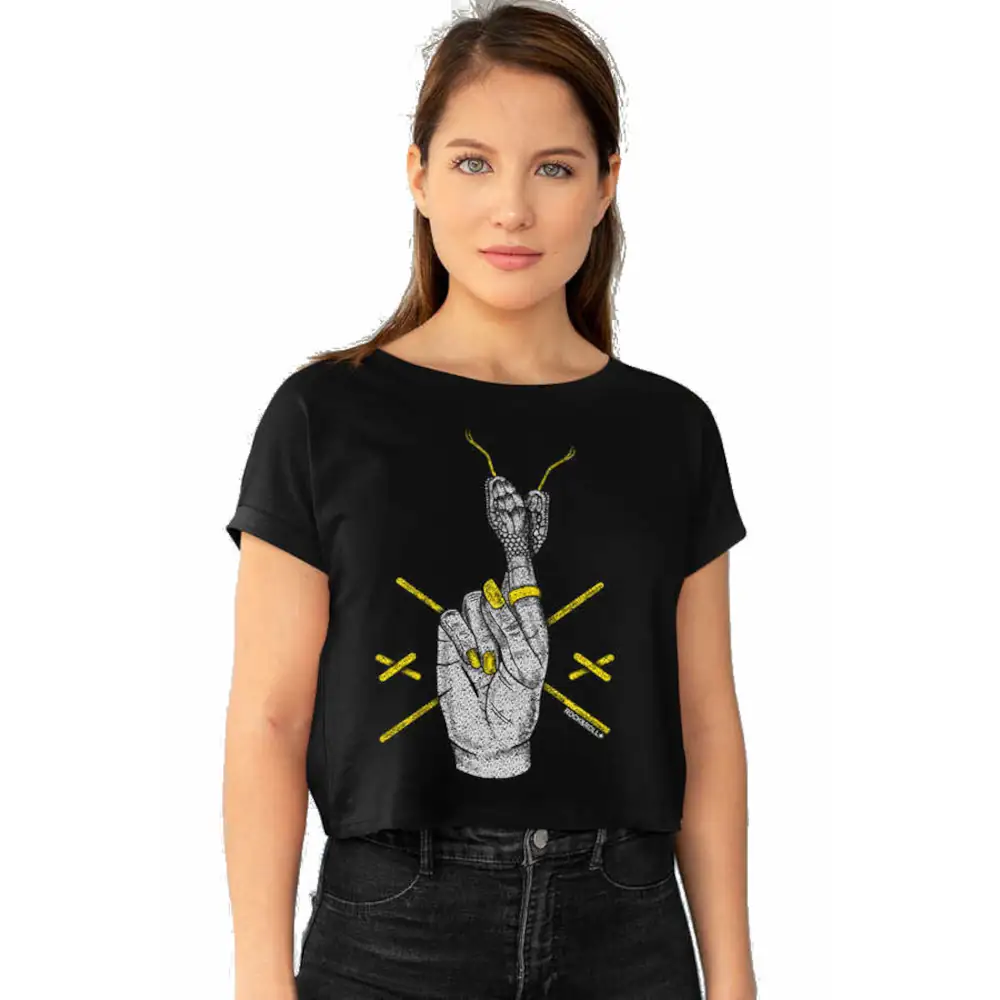 Snake Fingers Crop Top Women's Black T-Shirt