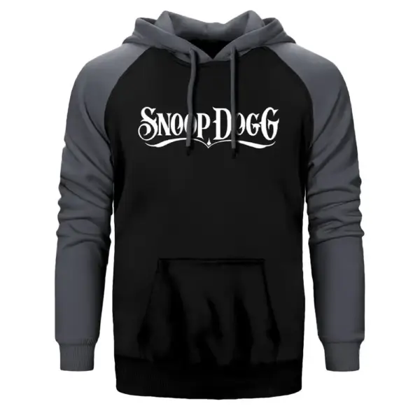Snoop Dogg Logo Hoodie, Double Color Raglan Sleeve Gray Sweatshirt