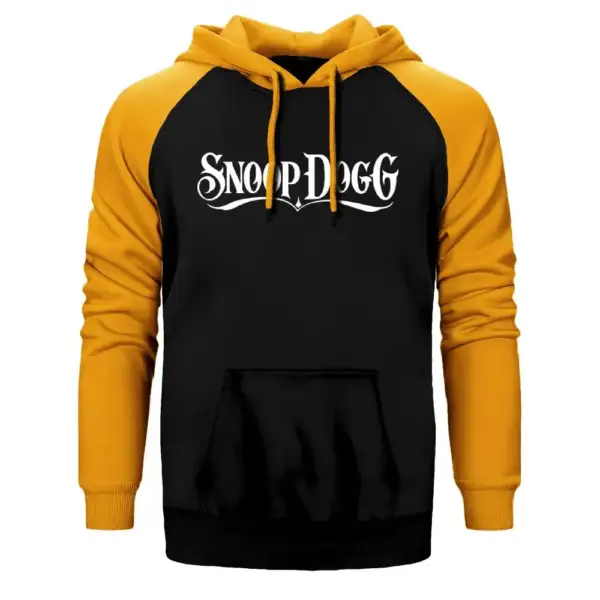 Snoop Dogg Logo Hoodie, Double Color Raglan Sleeve Yellow Sweatshirt