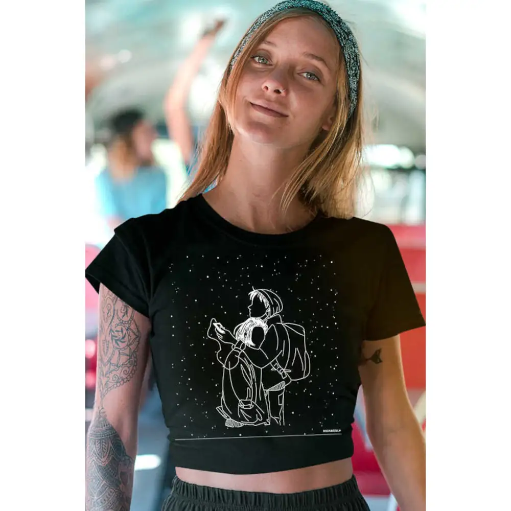 Snow Falls Crop Top Women's Black T-Shirt