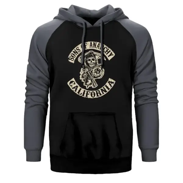 Sons Of Anarchy California Hoodie, Double Color Raglan Sleeve Gray Sweatshirt