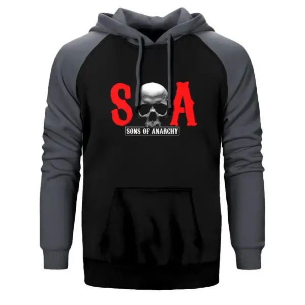 Sons of Anarchy SOA Hoodie, Double Color Raglan Sleeve Gray Sweatshirt