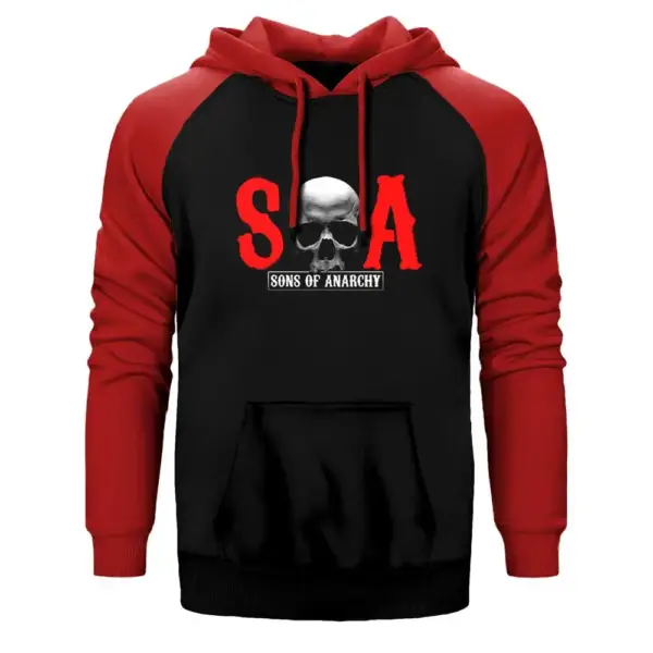 Sons of Anarchy SOA Hoodie, Double Color Raglan Sleeve Red Sweatshirt