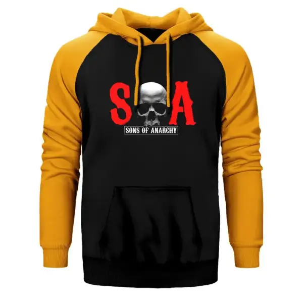 Sons of Anarchy SOA Hoodie, Double Color Raglan Sleeve Yellow Sweatshirt