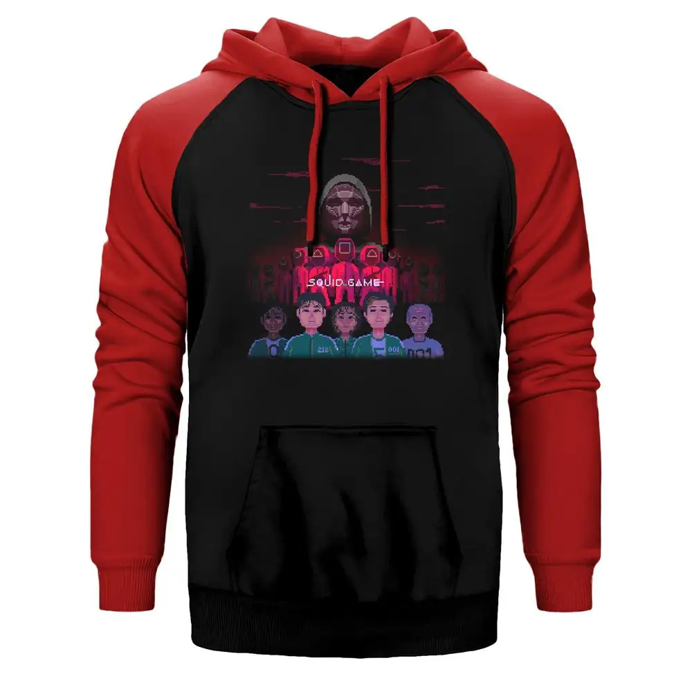 Squid Game Gamer Double Color Raglan Sleeve Red Hoodie Sweatshirt