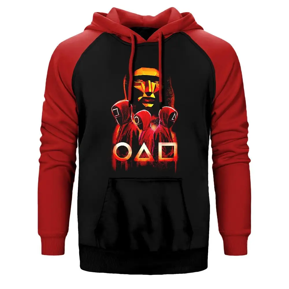Squid Game Head Team Double Color Raglan Sleeve Red Hoodie Sweatshirt