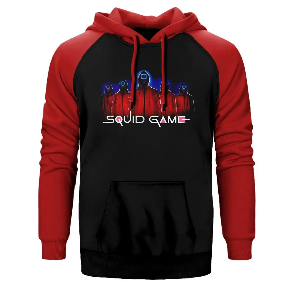 Squid Game Staff Team Double Color Raglan Sleeve Red Hoodie Sweatshirt