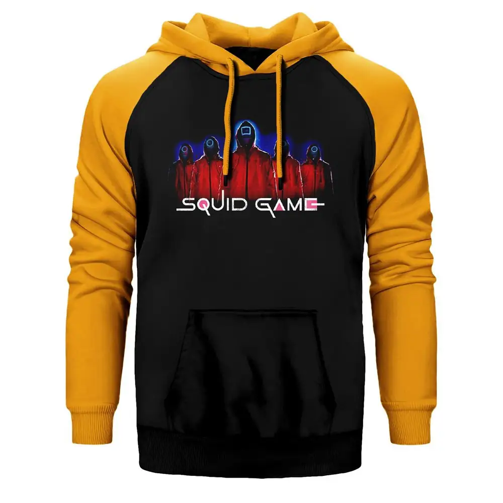 Squid Game Staff Team Double Color Raglan Sleeve Yellow Hoodie Sweatshirt