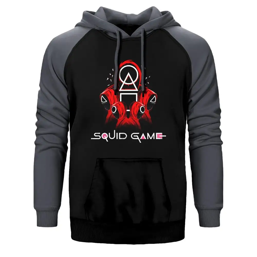 Squid Game Staff Team Double Color Raglan Sleeve Grey Hoodie Sweatshirt