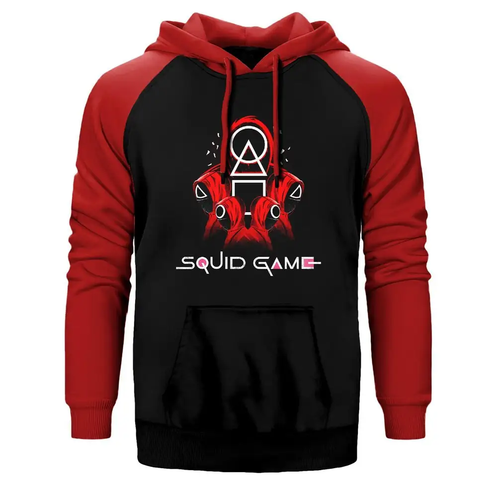 Squid Game Staff Team Double Color Raglan Sleeve Red Hoodie Sweatshirt