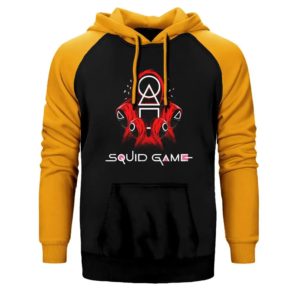 Squid Game Staff Team Double Color Raglan Sleeve Yellow Hoodie Sweatshirt
