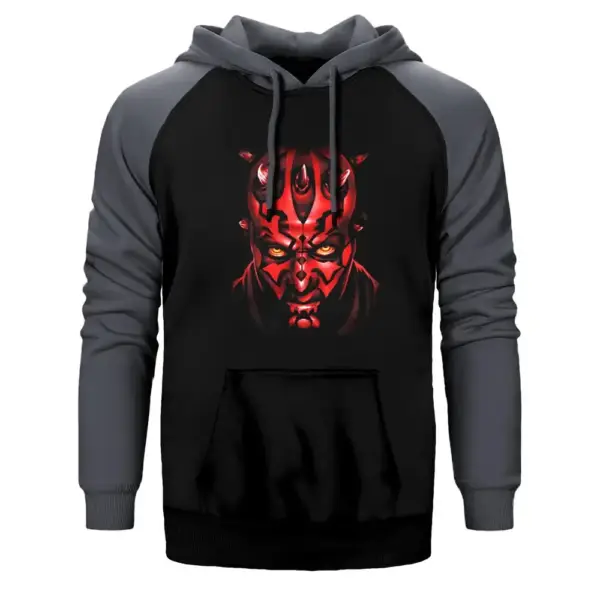 Star Wars Darth Maul Hoodie, Double Color Raglan Sleeve Gray Sweatshirt