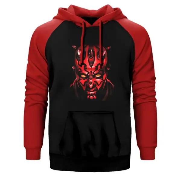 Star Wars Darth Maul Hoodie, Double Color Raglan Sleeve Red Sweatshirt