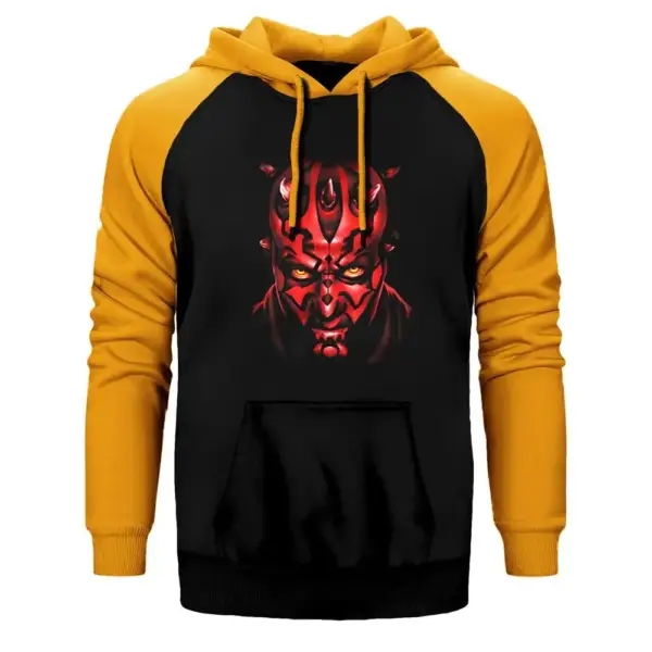 Star Wars Darth Maul Hoodie, Double Color Raglan Sleeve Yellow Sweatshirt