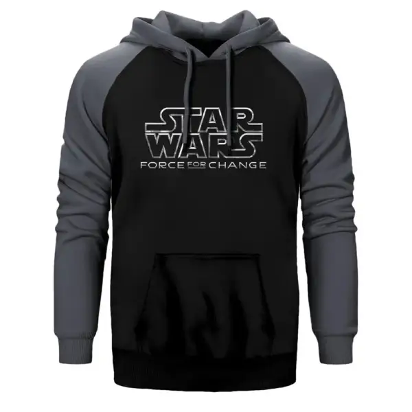 Star Wars Force For Change Hoodie, Double Color Raglan Sleeve Gray Sweatshirt