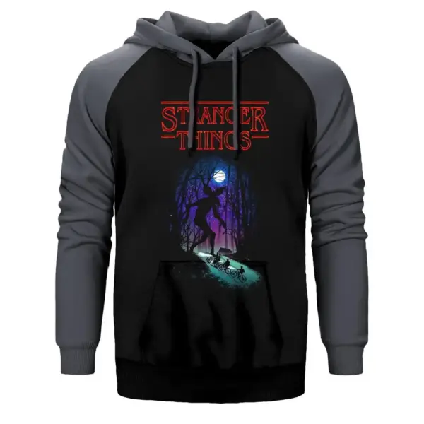 Stranger Things Demogorgon Hoodie, Double Color Raglan Sleeve Gray Sweatshirt