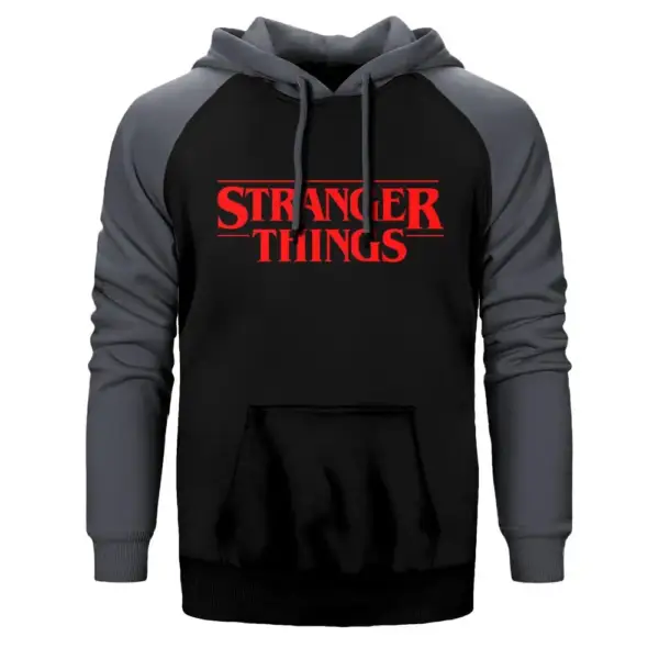 Stranger Things Logo Hoodie, Double Color Raglan Sleeve Gray Sweatshirt