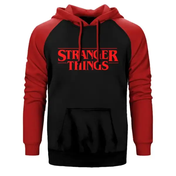 Stranger Things Logo Hoodie, Double Color Raglan Sleeve Red Sweatshirt