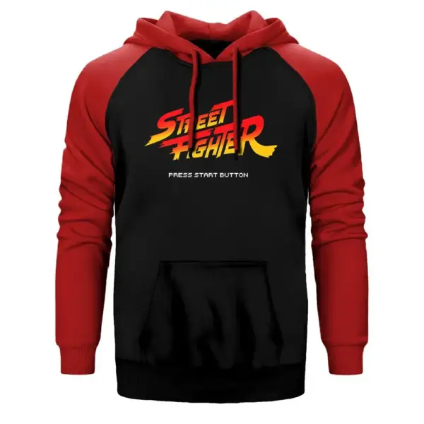 Street Fighter Hoodie, Double Color Raglan Sleeve Red Sweatshirt