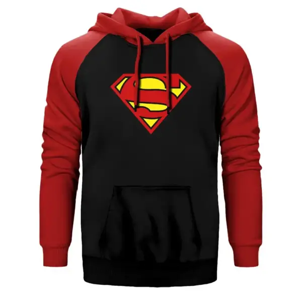 Superman Classic Hoodie, Double Color Raglan Sleeve Red Sweatshirt