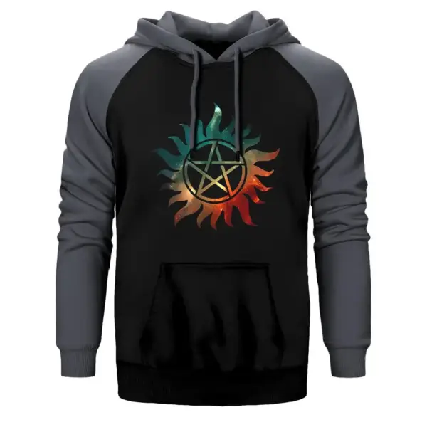 Supernatural Galaxy Logo Hoodie, Double Color Raglan Sleeve Gray Sweatshirt