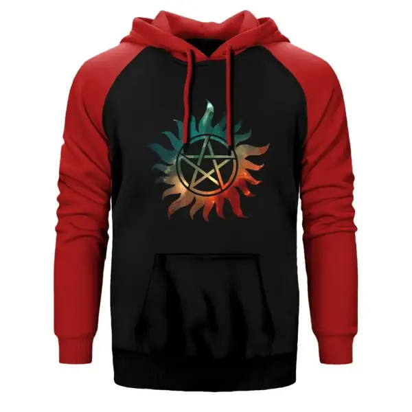 Supernatural Galaxy Logo Hoodie, Double Color Raglan Sleeve Red Sweatshirt