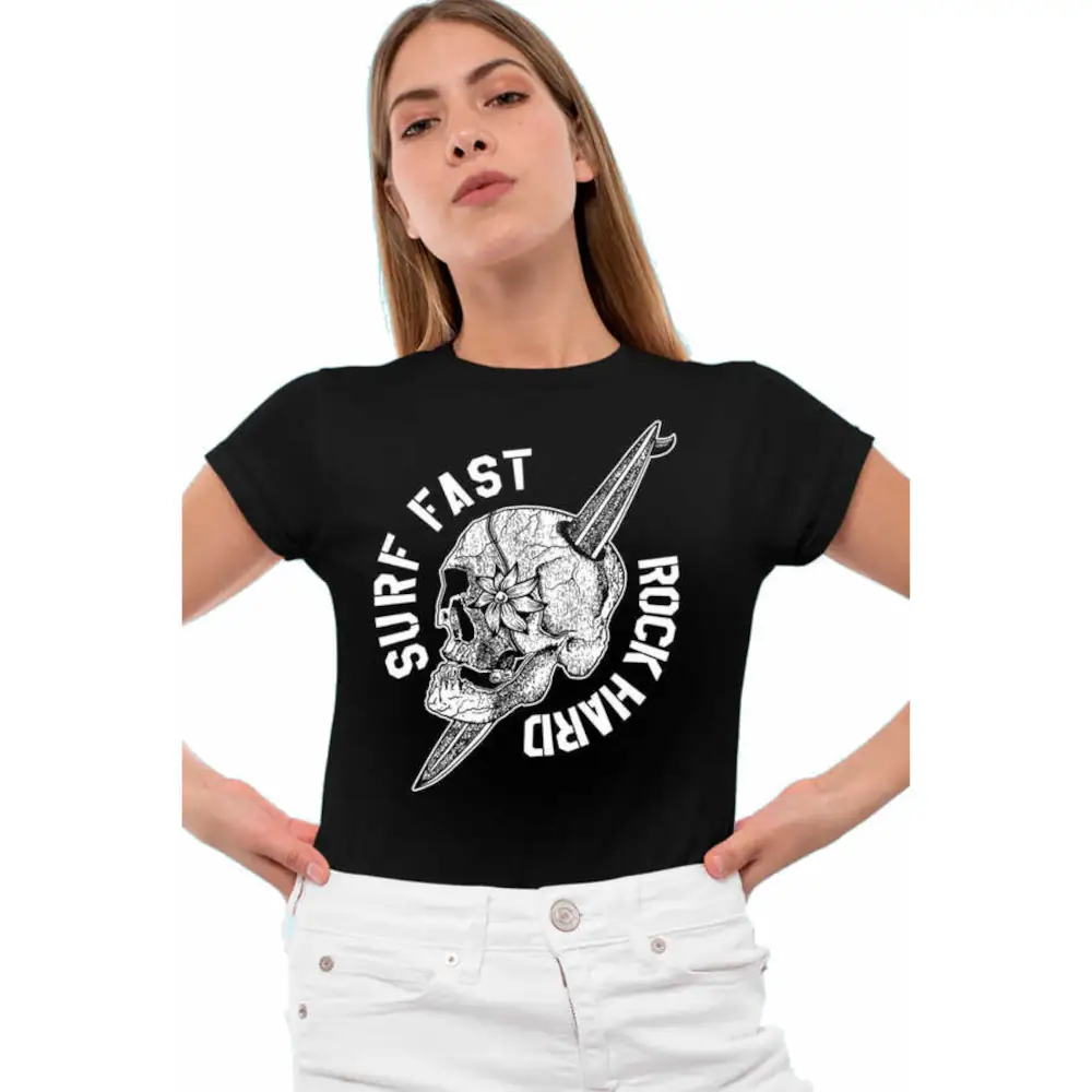 Surf Skull Short Sleeve Women's Black T-shirt