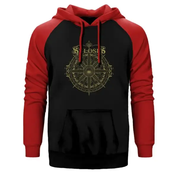 Sylosis Hoodie, Double Color Raglan Sleeve Red Sweatshirt