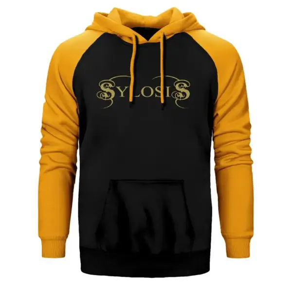 Sylosis Logo Hoodie, Double Color Raglan Sleeve Yellow Sweatshirt