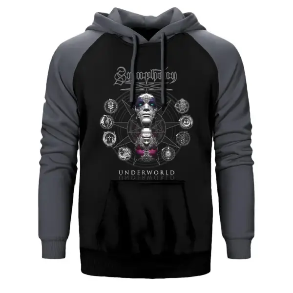 Symphony X Underworld Hoodie, Double Color Raglan Sleeve Gray Sweatshirt