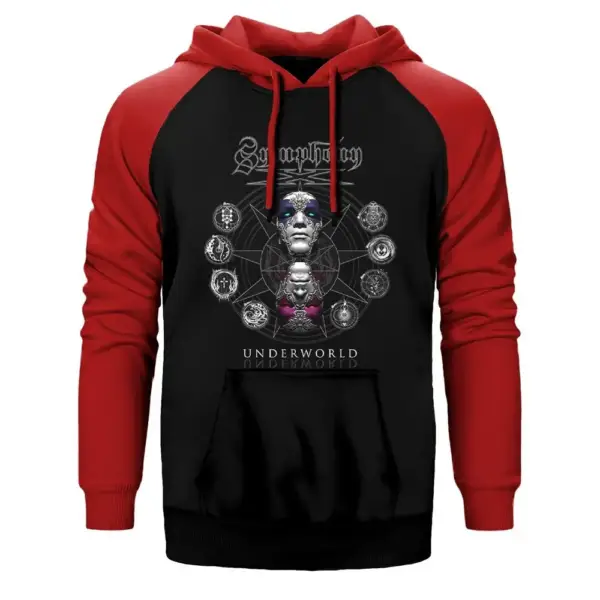 Symphony X Underworld Hoodie, Double Color Raglan Sleeve Red Sweatshirt