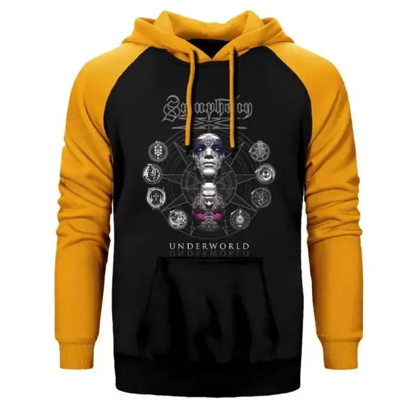 Symphony X Underworld Hoodie, Double Color Raglan Sleeve Yellow Sweatshirt