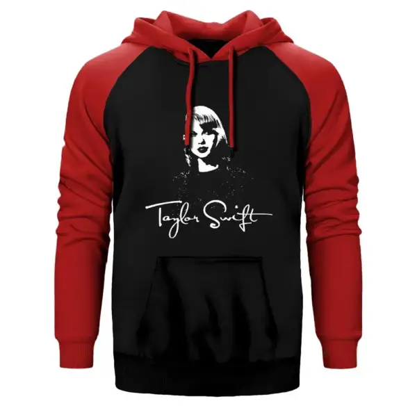 Taylor Swift Silhouette Hoodie, Double Color Raglan Sleeve Red Sweatshirt