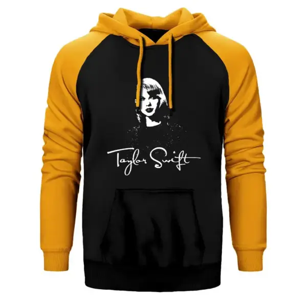 Taylor Swift Silhouette Hoodie, Double Color Raglan Sleeve Yellow Sweatshirt
