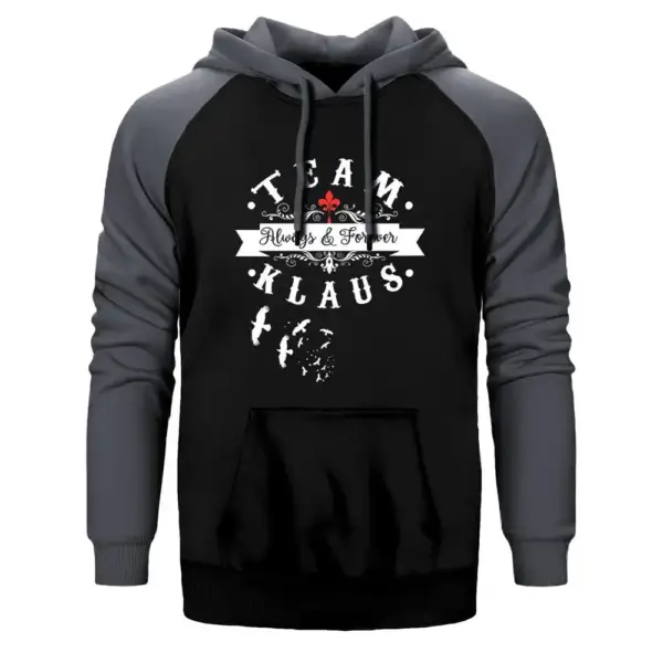Team Klaus Hoodie, Double Color Raglan Sleeve Gray Sweatshirt