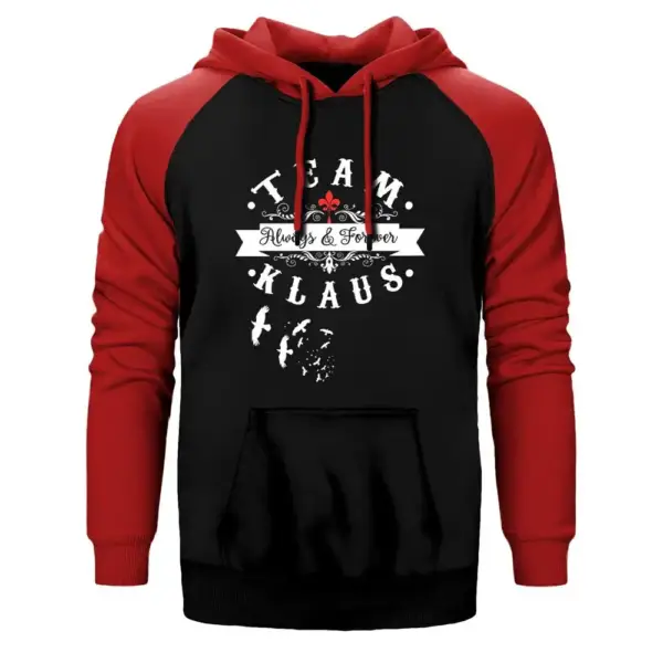 Team Klaus Hoodie, Double Color Raglan Sleeve Red Sweatshirt