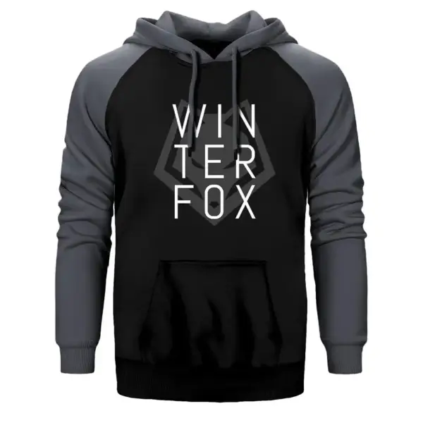 Team Winterfox Hoodie, Double Color Raglan Sleeve Gray Sweatshirt