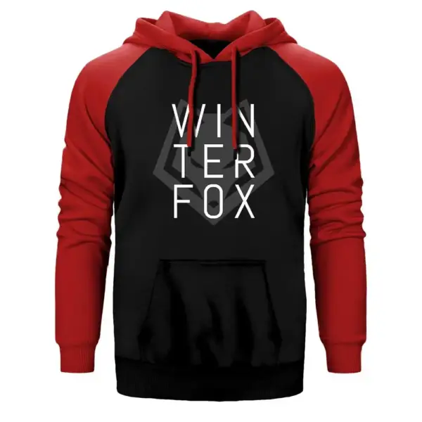 Team Winterfox Hoodie, Double Color Raglan Sleeve Red Sweatshirt