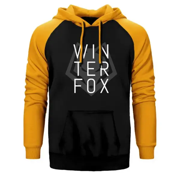 Team Winterfox Hoodie, Double Color Raglan Sleeve Yellow Sweatshirt