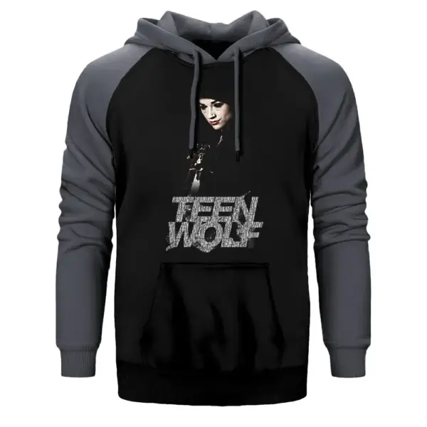 Teen Wolf Allison Hoodie, Double Color Raglan Sleeve Gray Sweatshirt