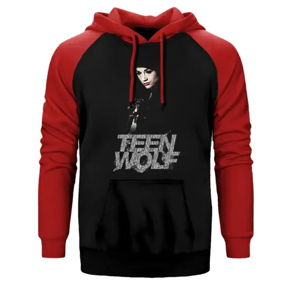 Teen Wolf Allison Hoodie, Double Color Raglan Sleeve Red Sweatshirt