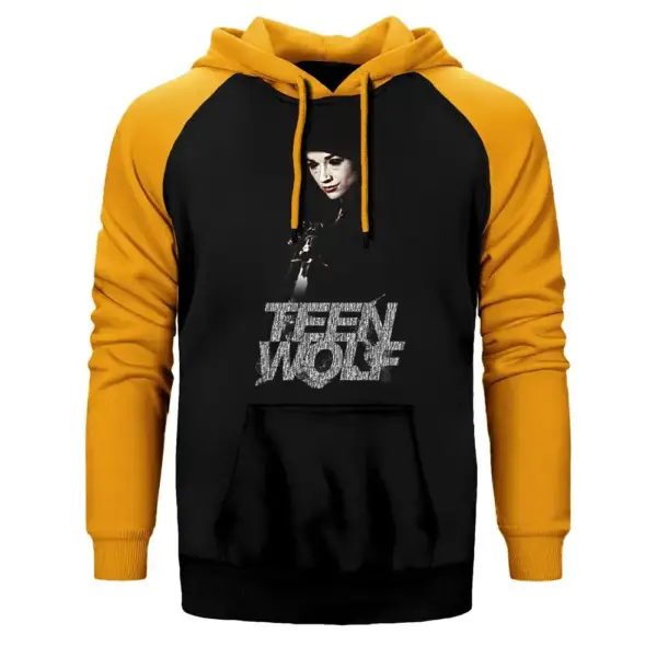 Teen Wolf Allison Hoodie, Double Color Raglan Sleeve Yellow Sweatshirt