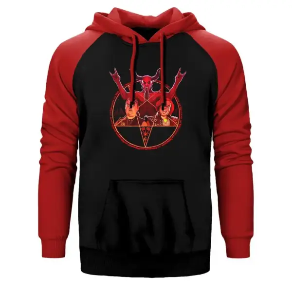 Tenacious D Beelzeboss Hoodie, Double Color Raglan Sleeve Red Sweatshirt