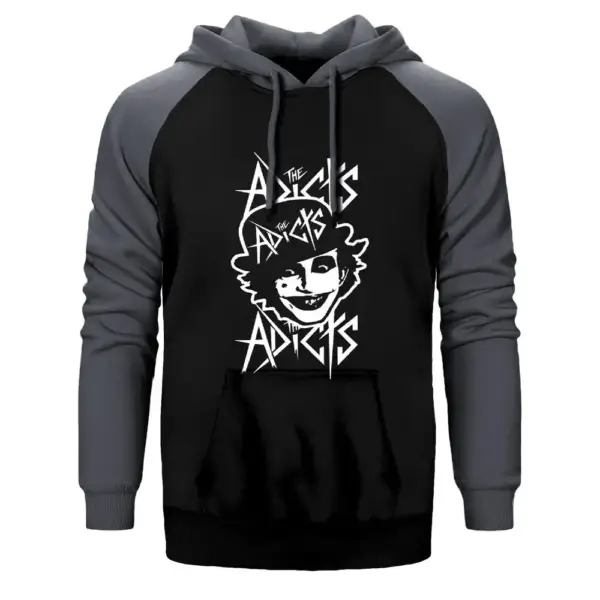 The Addicts Hoodie, Double Color Raglan Sleeve Gray Sweatshirt