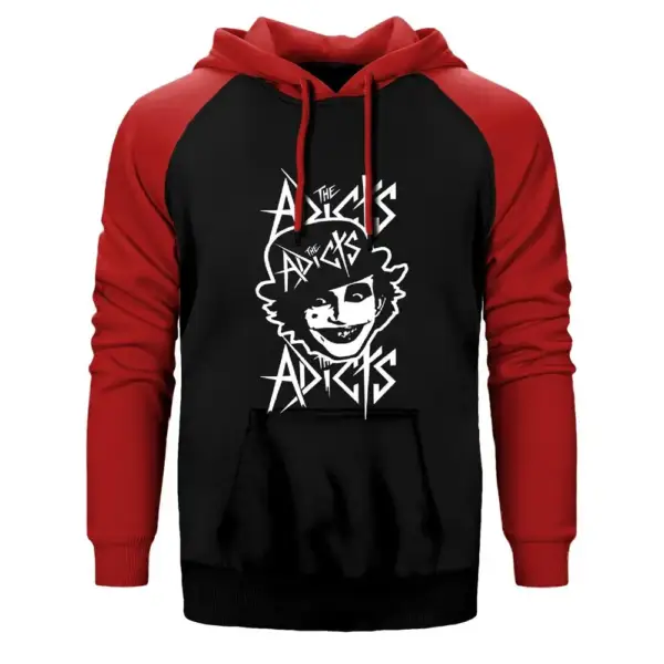 The Addicts Hoodie, Double Color Raglan Sleeve Red Sweatshirt