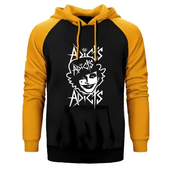 The Addicts Hoodie, Double Color Raglan Sleeve Yellow Sweatshirt